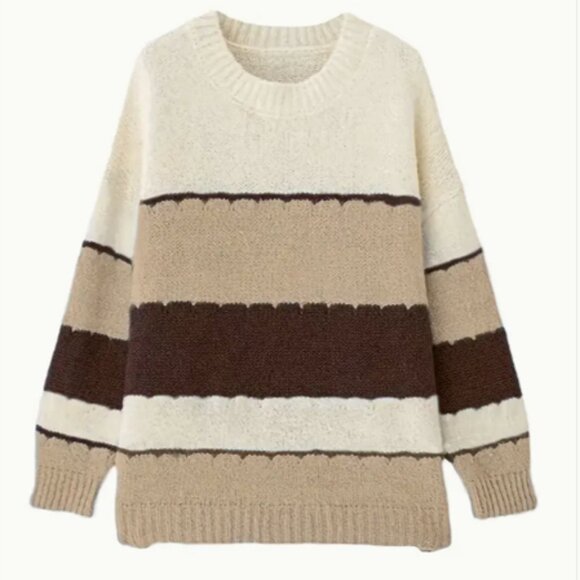 Color Block Stripped Sweater in Cream & Brown - Picture 4 of 4